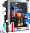 Klarstein Getränkekühlschrank, 33 Liter, Schwarz/Silber, Mini Kühlschrank mit Glastür, für Zimmer, Klein mit Verstellbaren Ablagen
