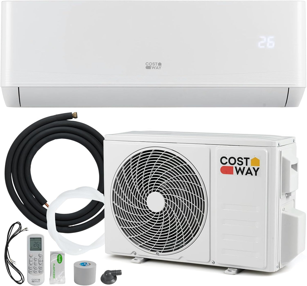 COSTWAY Split-Klimaanlage, 3,4 kW, 70m, Weiß, 12000BTU Split Klimaanlage, Klimageräte mit Heizfunktion, Kältemittel R32