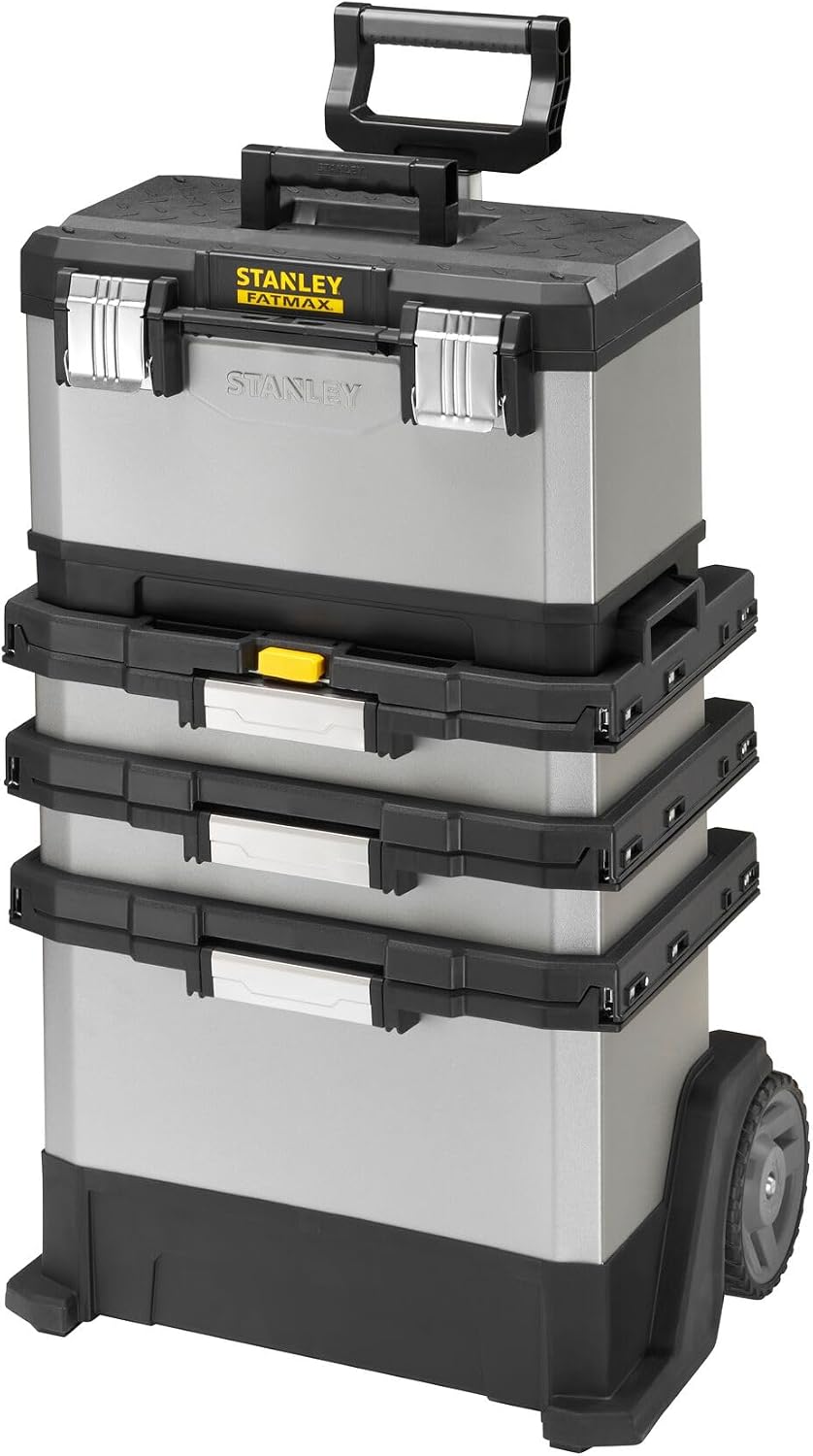Stanley Werkzeugkasten, Schwarz/Silber, FATMAX Rolling Workshop, 4-in-1-Geräte einschließlich abnehmbarer Werkzeugbox