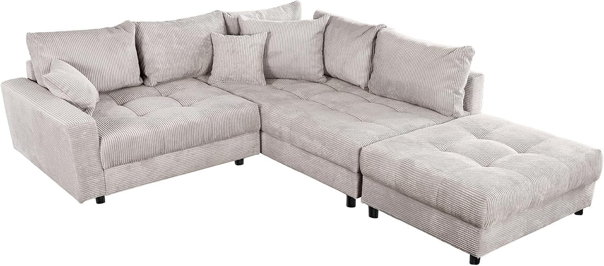 Sofa Riess Ambiente, 220 cm, beige, Modernes Eck Kent Cord inkl. Hocker Federkern L-Form