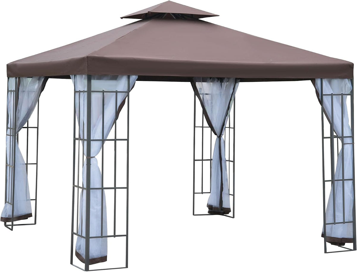 Outsunny Pavillon, Mehrfarbig, Garten Partyzelt Gartenzelt Festzelt Doppeldach 3x3m