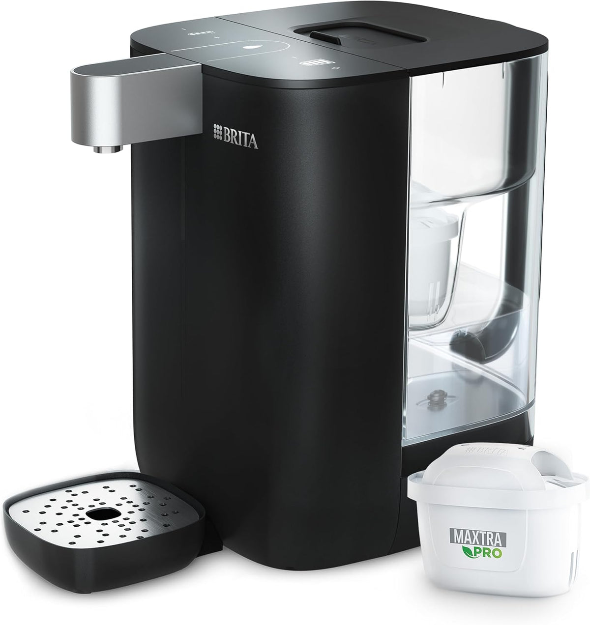 BRITA Kühler & Wasserspender, 4 L, schwarz, Heißwasserspender Cube, Wasserspender für zuhause , mit UV-C-Technologie