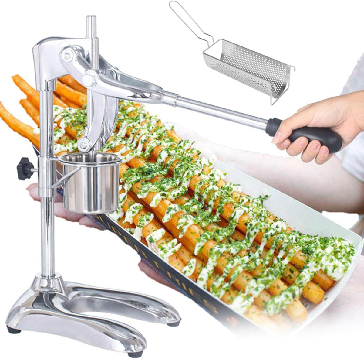 Edelstahl Kartoffelschneider, Silber, Pommes Extruder Pommes Frites Maker Multifunktionale