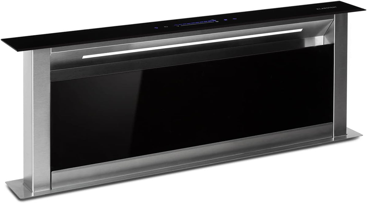 Klarstein Dunstabzugshaube, 604 m, 90 cm, Schwarz/Silber, Downdraft-, Versenkbare Abzugshaube, Leise n mit Filter