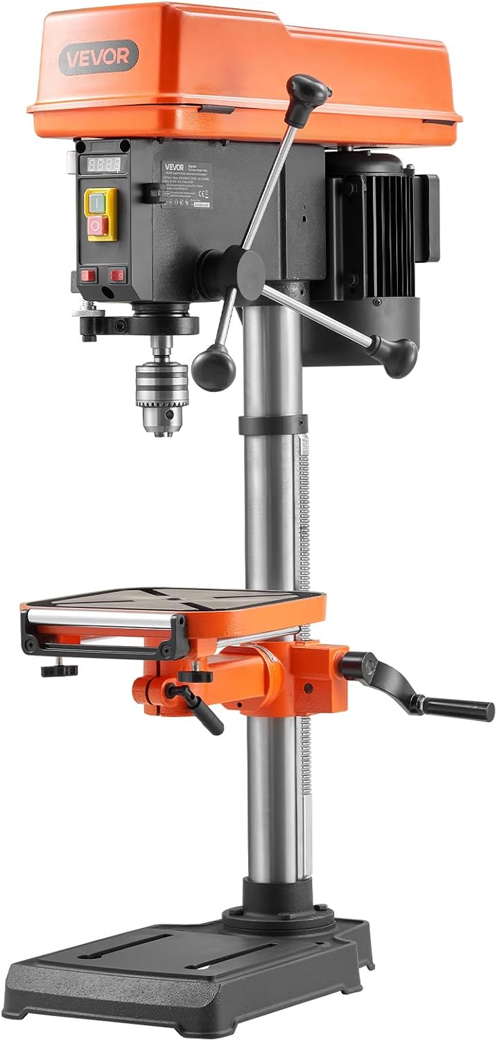 VEVOR Tischbohrmaschinen, 305 mm, 550 W, Orange/Schwarz/Silber, Standbohrmaschine, Säulenbohrmaschine mit Drehzahlregelung 340