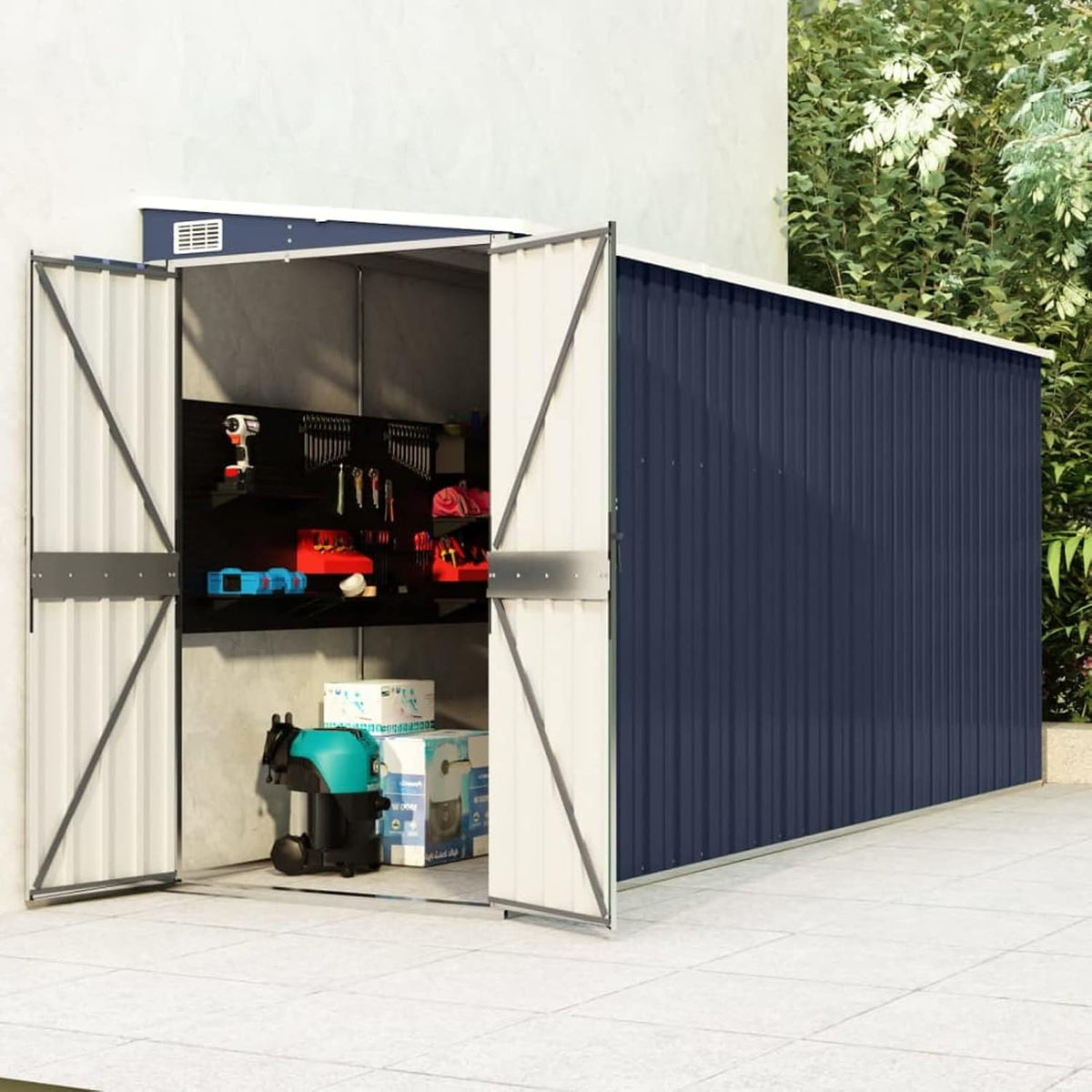 SECOLI Gerätehaus, 118 x 382 x 178 cm, Anthrazit, Wand-Geräteschuppen Metall Fahrradunterstand Metallschuppen