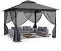 UDPATIO Pavillon, 35m, Grau, 35x3, Wasserdicht Stabil Winterfest, Garten mit Doppeldach, Moskitonetz und Metallrahmen