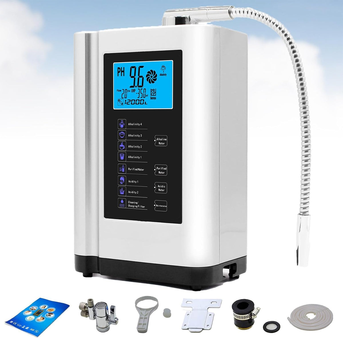 LADECNERHT Wasseraufbereiter, 8000 Liter, Weiß, Alkalischer Wasserionisierer, Redoxpotential Bis Zu ±550 Mv, Ph-Wert 3