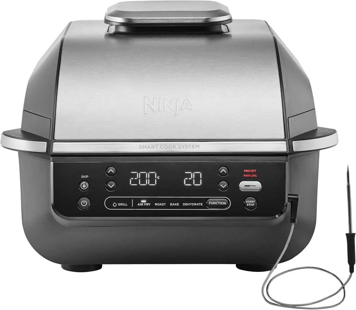 Ninja Heissluftfritteuse, Schwarz/Silber, 5-in-1-Grill & -Heißluftfritteuse für den Innenraum, 5 Kochfunktionen