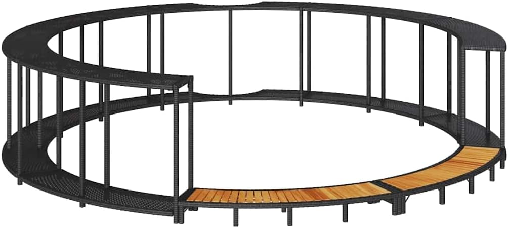 vidaXL Badewannen mit Sprudelfunktion, Schwarz, Whirlpool-Umrandung mit Stauraum Holztreppe Poly Rattan, Spa-Umrandung