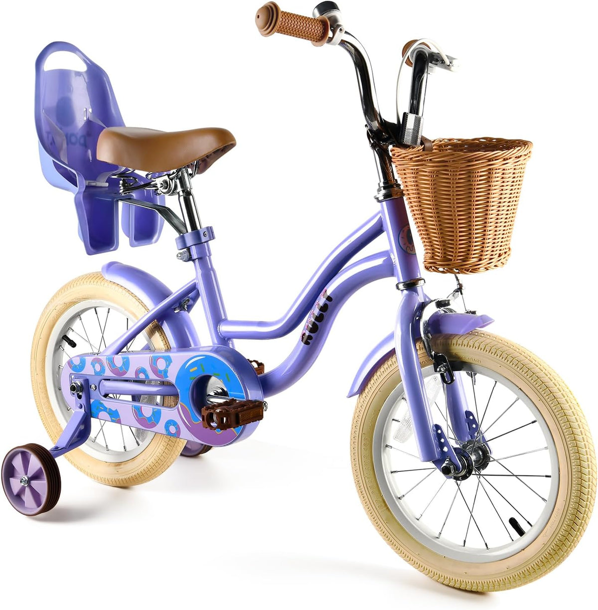 RULLY Fahrrad, Blau, Kinder für Mädchen, Laufrad mit Stützrädern, Korb & Puppensitz, Verstellbarer Sitz, für Kinder von 2