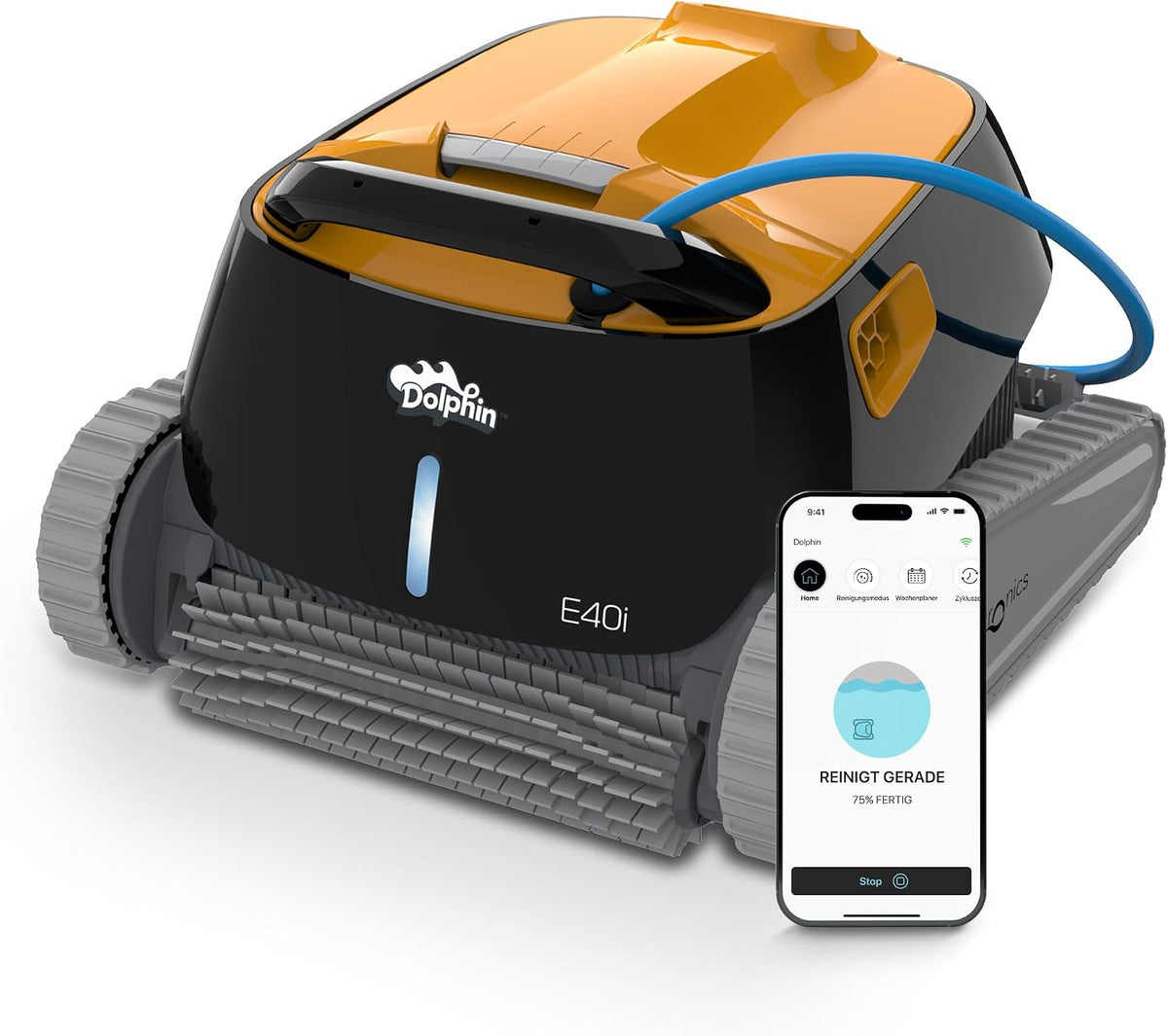 Dolphin Poolroboter, 12 m, Grau, E40i Automatischer Poolreiniger mit Kabel - Boden, Wasserlinie und Wandreinigung - Kontrolle mit app