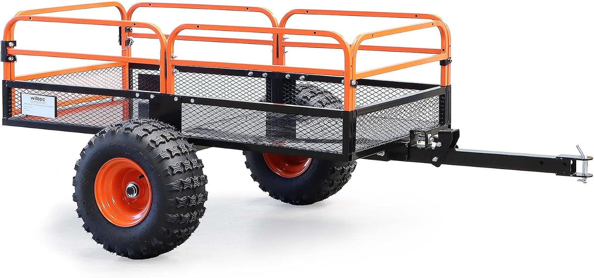 Wiltec Rasenmäher, 216 x 122 x 76,2 cm, 680 kg, Schwarz/Orange, Kippanhänger bis für Rasentraktor, Anhänger mit Kippfunktion