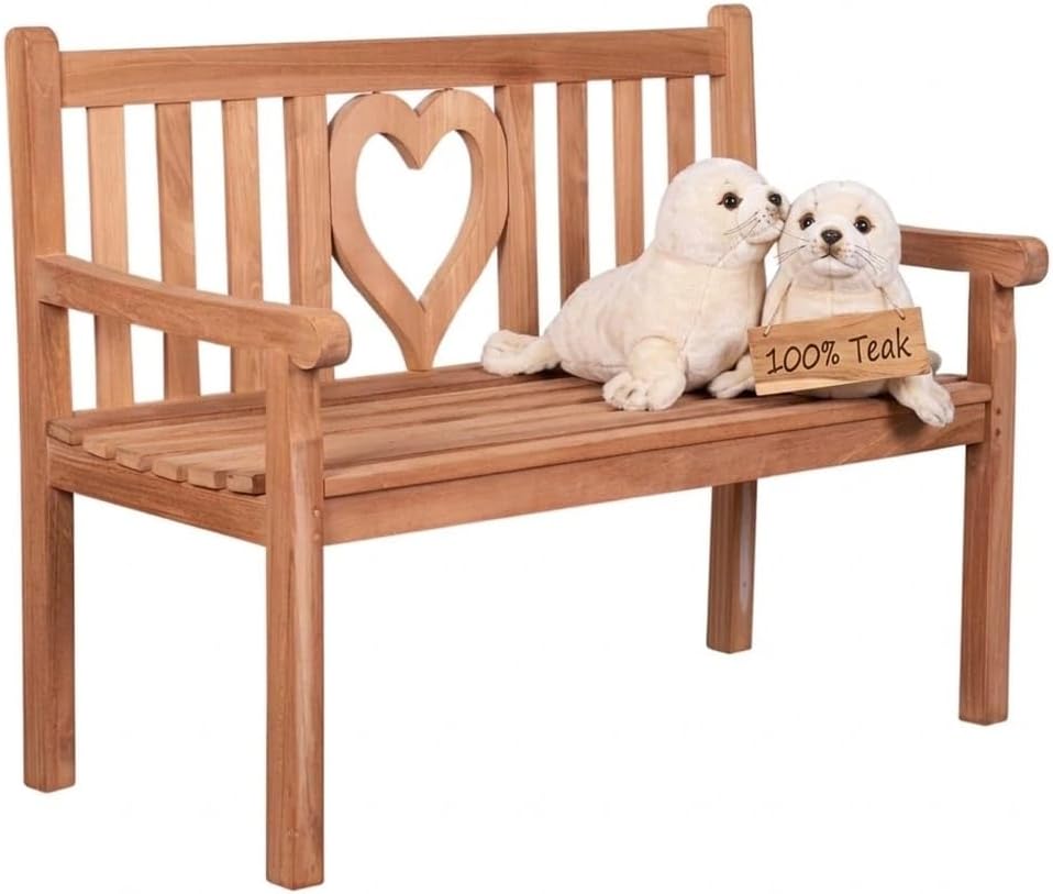 MR. DEKO Sitzbank, Schwarz, Gartenbank wetterfest Outdoor Teak Balkon Bank Motiv Herz