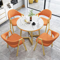 Sofa Rundes, Weiß/Orange, Esstisch-Set für 4 5-teilige Marmor-Tische und 4 Stühle, eleganter Büro-Couchtisch, modernes Design