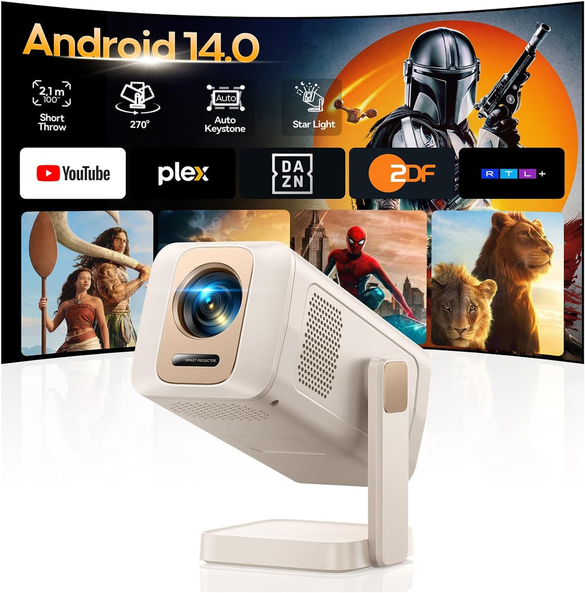 WiMiUS Beamer, Schwarz, Mini [Integrierte Apps, Kurzdistanz] Smart 1080P Unterstützt