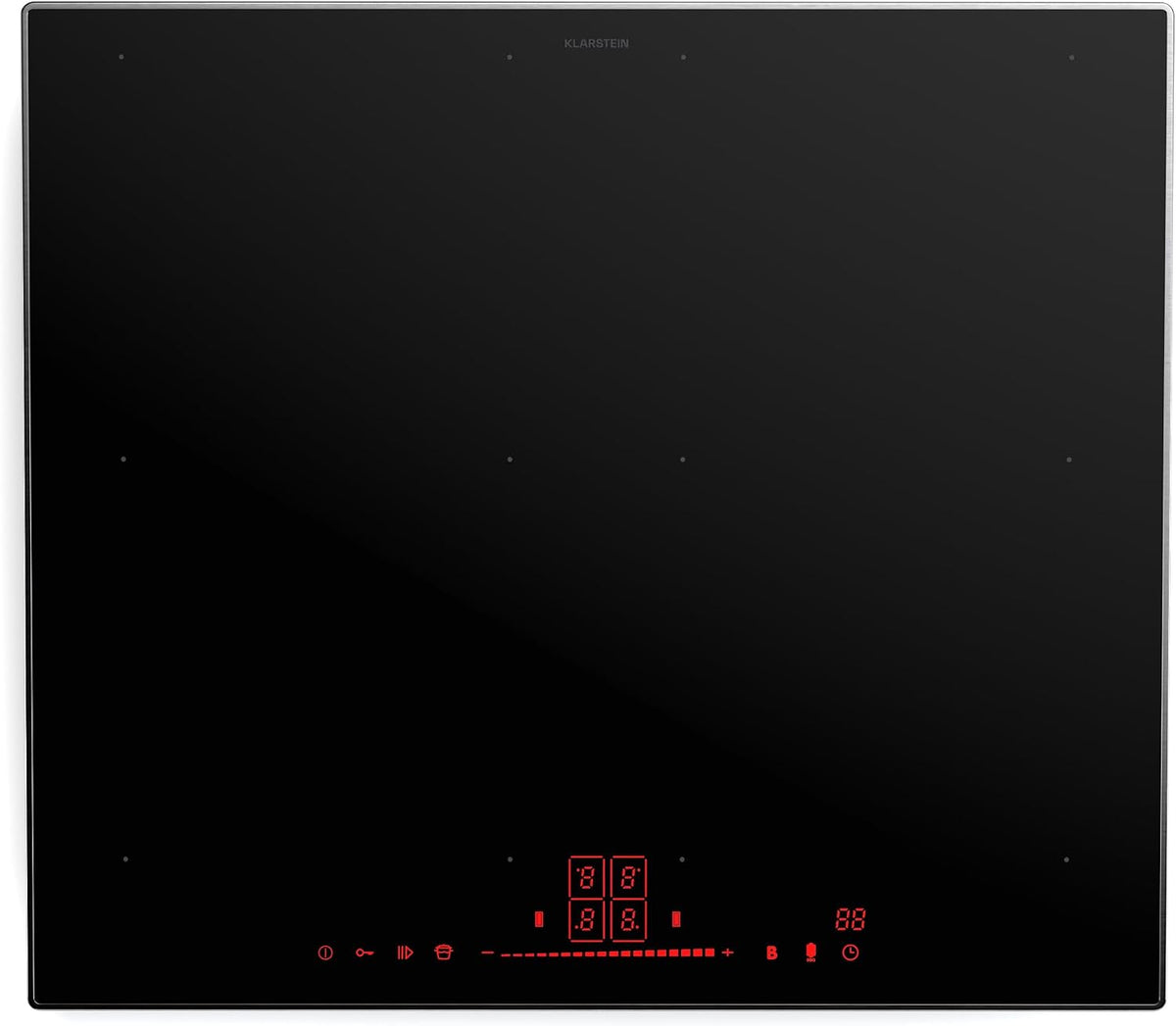 Klarstein Kochfeld, 7.400 W, 60 cm, Schwarz, NanoGlow Induktions - 4-Zonen-Induktionsherd mit Flexzonen, Verdecktes Display
