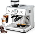 HAUSPROFI Milchaufschäumer, 15 Bar, 2,8 L, Silber, Siebträgermaschine mit Mahlwerk, Espressomaschine, Sichtbares Manometer