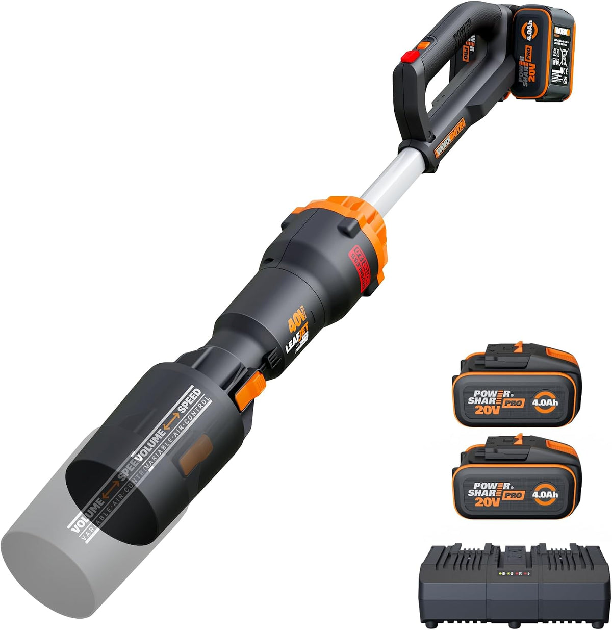 WORX Laubbläser, 1053m, 40 V, Schwarz/Orange, Nitro Akku- WG585E - bürstenloser Motor - 3