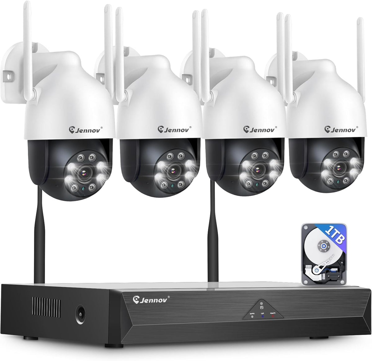 Jennov Überwachungskamera, Weiß/Schwarz, 【5MP+360°PTZ】 Set Aussen WLAN, 5MP 10CH NVR und 4Pcs PTZ WiFi Kameras mit Farbe Nachtsicht