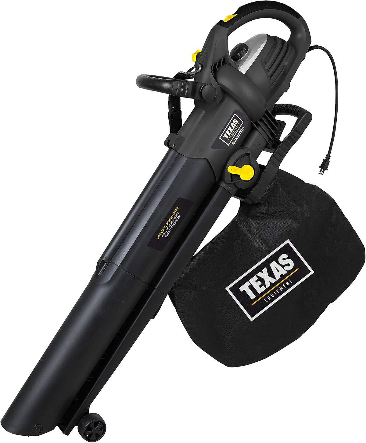 Texas Laubbläser, 30 Liter, Schwarz, BVX 3000P Laubsauger (, 3000 Watt Leistung, Integrierte Mulchfunktion, Fangsack)