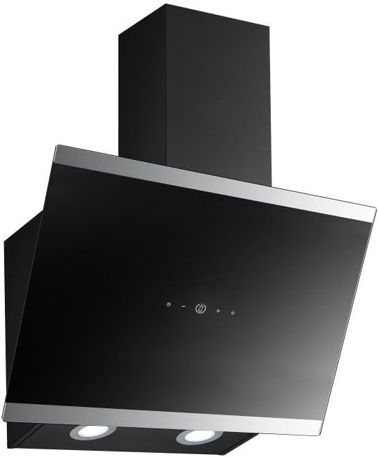 PKM Dunstabzugshaube, 60 cm, Schwarz/Silber, S33-60A+BTH, Schräghaube, Abluft, Umluft, Display & Touch Control, LED-Beleuchtung
