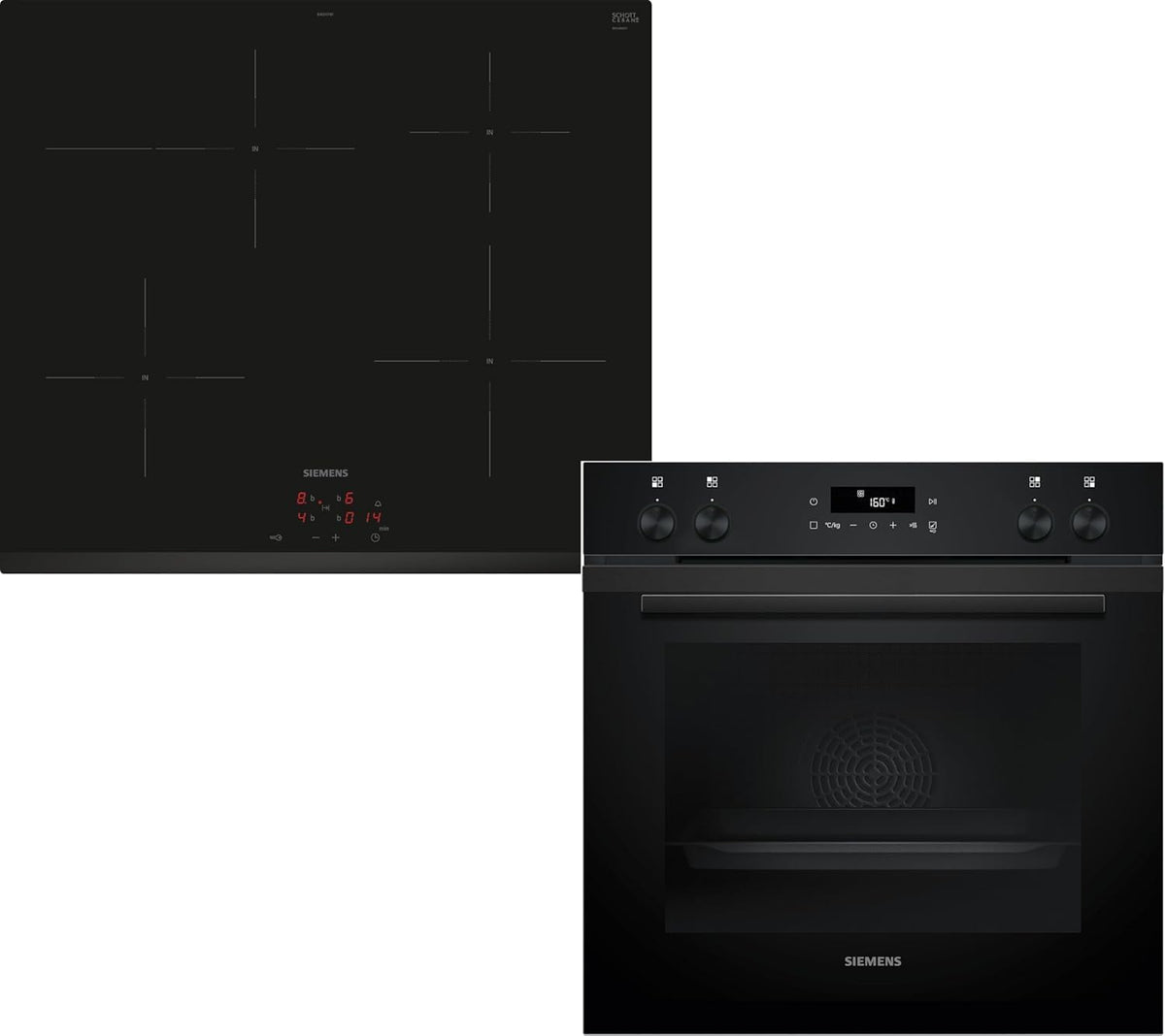 Siemens Kochfeld, 60 x 60 cm, Schwarz, iQ300 Einbauherd Set mit Induktions PQ212IAAB