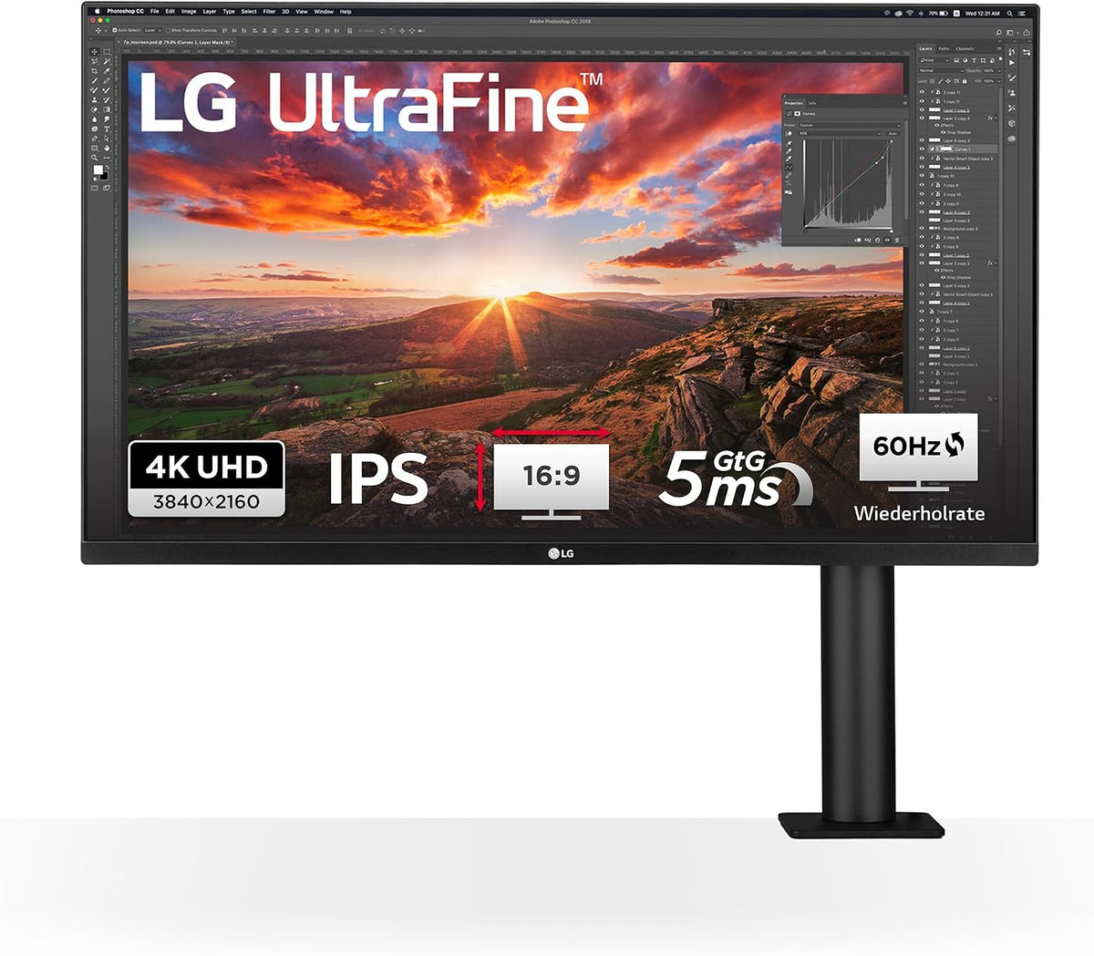 LG Monitor, 32 Zoll, 60 W, Schwarz, Ultrafine Ergo 32UN880K-B.AEU 4K UHD IPS, HDR10, USB-C , Ergonomischer Standfuß