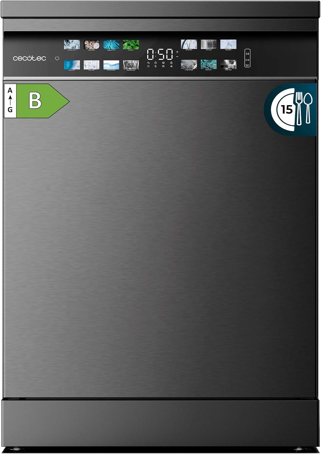 Cecotec Geschirrspüler, 60 cm, Weiß, Freistehend Bolero Aguazero 6700 Dark B. 15 Bestecke, energieeffizient, Inverter Plus Motor