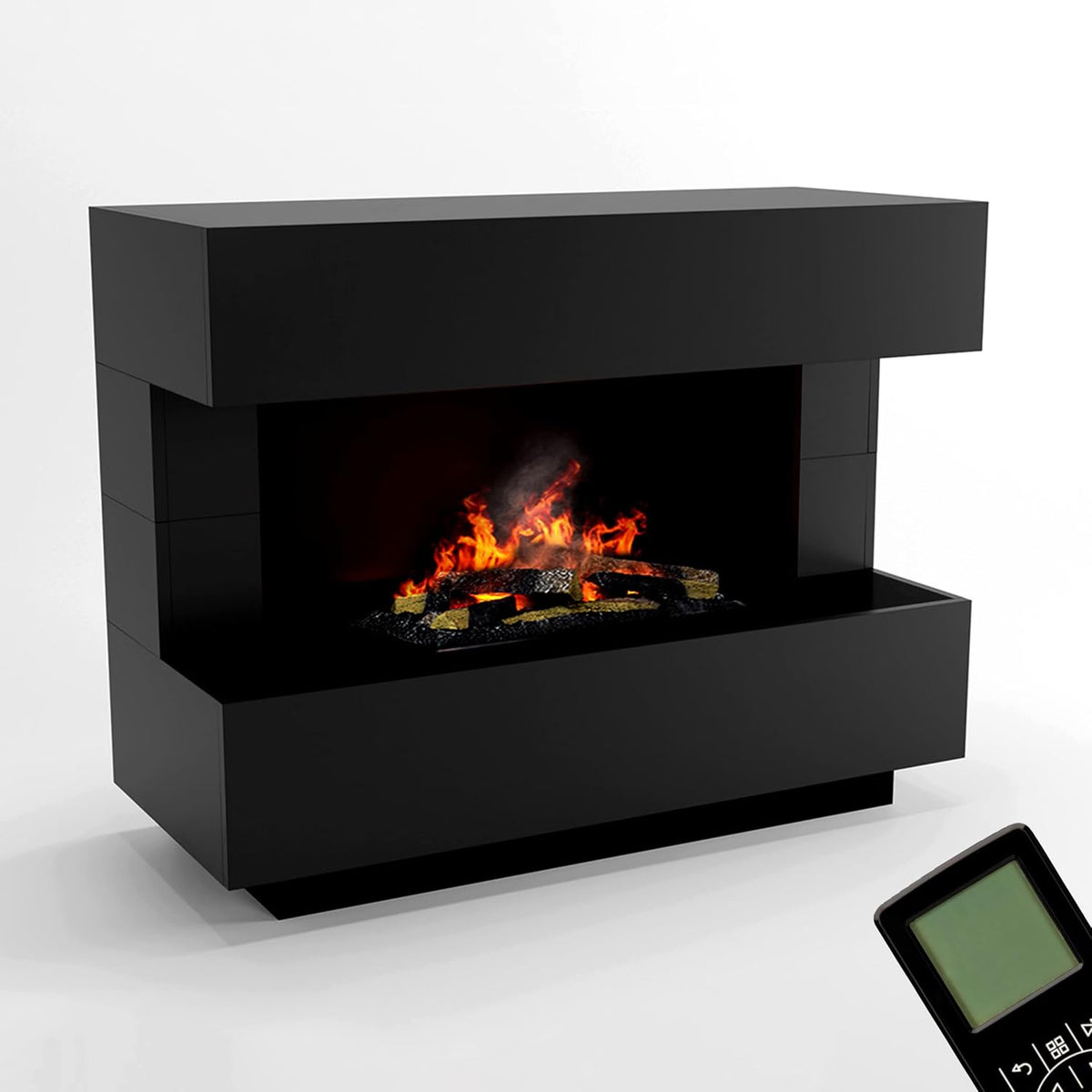 GLOW FIRE Elektrokamin, 120x93x50 cm, Schwarz, Wasserdampf Kamin Kant (Standkamin) - mit realistischen LED, Knistereffekt & Fernbedienung