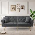 Sofa LIJBDDM, Grau, Modernes 2-Sitzer-Schlaf, Samtbezug, Rückenlehne mit 3-stufiger Verstellung & vergoldete