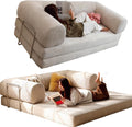 Sofa JS Ellie, 200 cm, 1.5m, Beige, Modernes modulares Schlaf aus Cord, gepolstertes Klapp, umwandelbares, knochenloses Boxspring