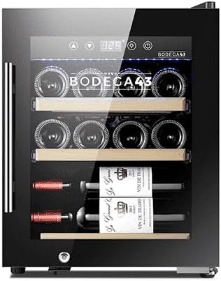 BODEGA43 Weinkühlschrank, 33 Liter, 41 dB, Schwarz, 12C klein - 12 Flaschen, 5-20 ºC, 1 Zone, Geräuscharm , Kompressorkühlung