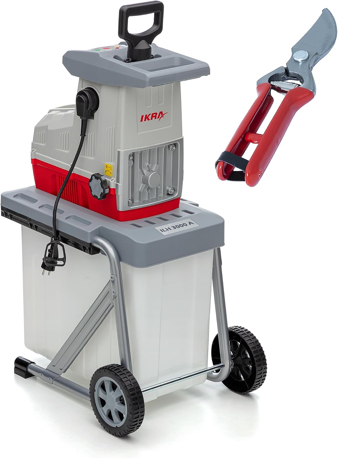 IKRA Häcksler & Mulcher, 3.000 W, Mehrfarbig, Elektro Gartenhäcksler Walzenhäcksler ILH 3000A, inkl. Gartenschere