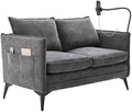 feynoss Sofa, 127 x 69 x 66 cm, 250 kg, Grau, 2-Sitzer klein mit Handyhalter & Seitentaschen, Chenille Stoff für kleine Räume