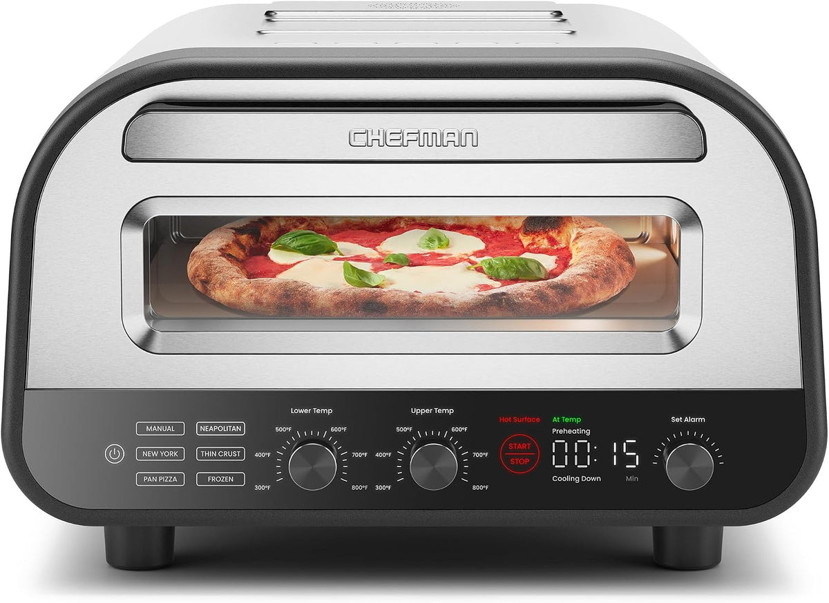 Chefman Countertop Pizza Ovens, Silber/Schwarz, Indoor Pizza Oven - Makes 12 Inch Pizzas in Minutes
