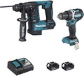 Makita Werkzeugsets, 18 V, 5 Ah, Schwarz/Blau, Set von 2 Maschinen Li -Ion Drill DDF484 + DHR171, Ladegerät, Box - DLX2271TJ