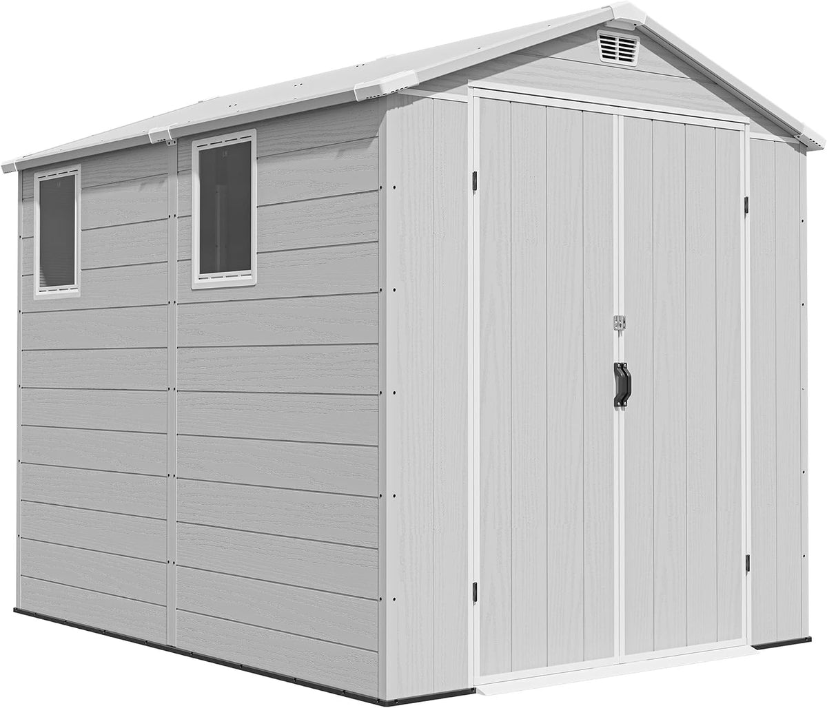 Gerätehaus TRIUMPHKEY, 2,4 m, Hellgrau, 8 x Gartenhaus, Kunststoff-Gartenhaus, Wetterfest für Fahrrad, Werkzeuge