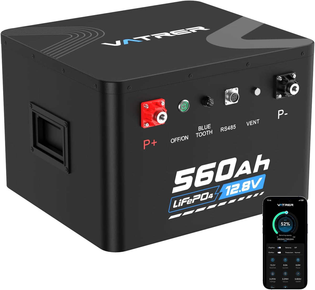 VATRER POWER Fernseher, 7168 Wh, 560 Ah, 12 V, Schwarz, Selbstaufheizende LiFePO4 RV- & Wohnmobil-Batterie, APP-Überwachung