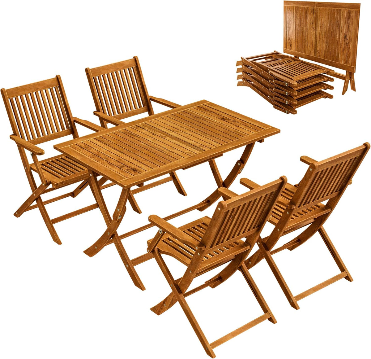 Gartenmöbel-Set Casaria, 120x70 cm, 160 kg, Braun, Gartenmöbel Set Wetterfest Klappbar Akazie 5-TLG