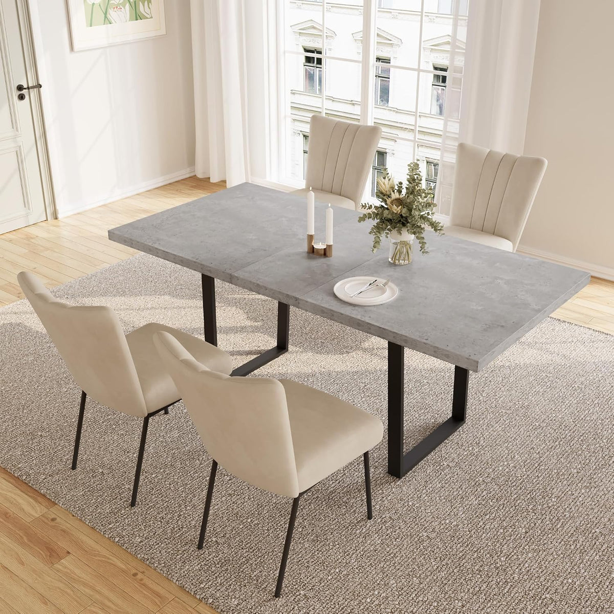 JIEXI Esstisch, Grau/Beige/Schwarz, Mit 4-8 Stühlen Set, Esszimmertisch Ausziehbar, Tisch Esszimmer, Essgruppe Mit 4-8 Stühle