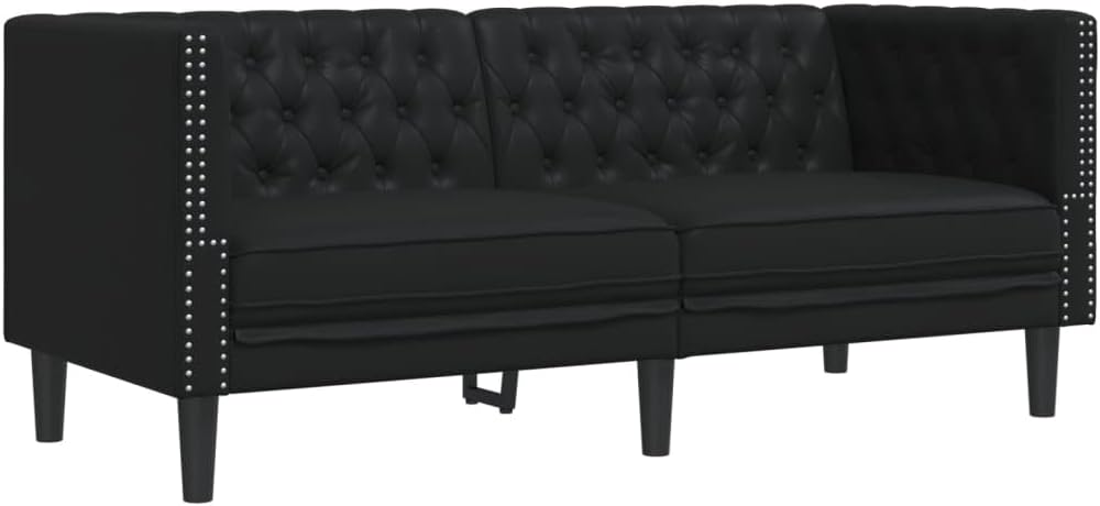 Sofa vidaXL, Kunstleder (75% Polyvinylchlorid, 20% Polyester, 5% Baumwolle), Sperrholz, Massivholz, Schwarz