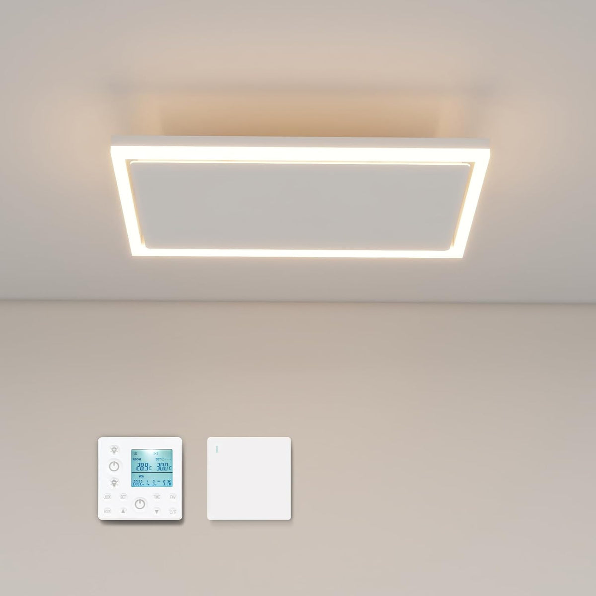 byecold Elektroheizkörper, Weiß, Infrarotheizung Deckenmontage 790 Watt, Infrarot Deckenheizung mit LED Licht Beleuchtung