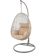 Kideo Hängesessel, grau/beige, Swing Chair Indoor & Outdoor, Loungesessel Polyrattan, Hängestuhl, mit Gestell & Kissen