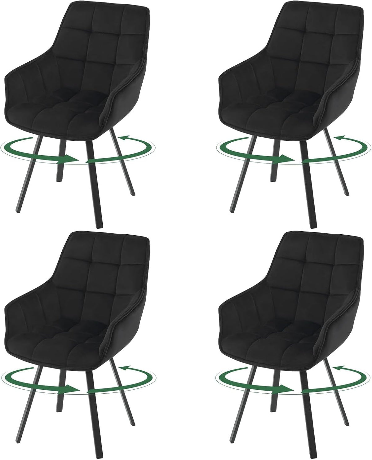 EUGAD Esszimmerstuhl, Samt, Schaumstoff, Metall, Schwarz, Esszimmerstühle 4er Set Drehbar Armlehnen
