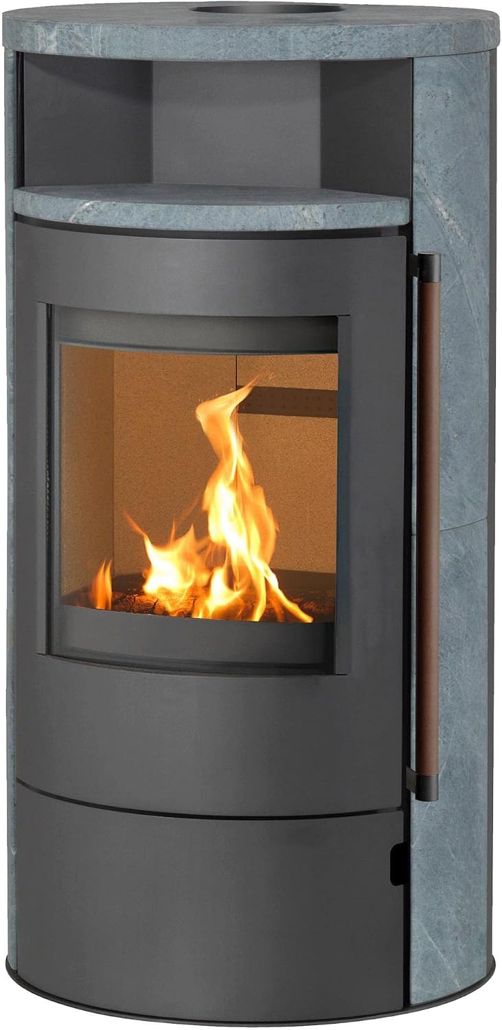 H&M Germany Kaminofen, 150 mm, 8kw, Gussgrau/Naturstein, München Max Style Rauchrohranschluss Holzofen Kohle