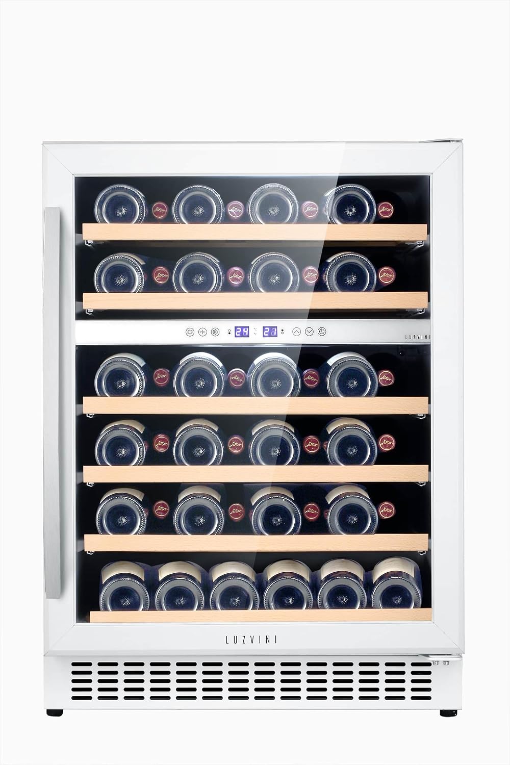 LV45 W Weinkühlschrank, Weiß, er Einbau-Weinklimaschrank - mit 2 Zonen - 45 Flaschen, geringer Energieverbrauch 116 kWh
