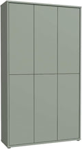 Forte Schuhschrank, 109,2 cm, 191,9 cm, 34,9 cm, Salbei, Alice Springs 100 110, moderner Flurschrank mit 6 Türen und 15 Einlegeböden