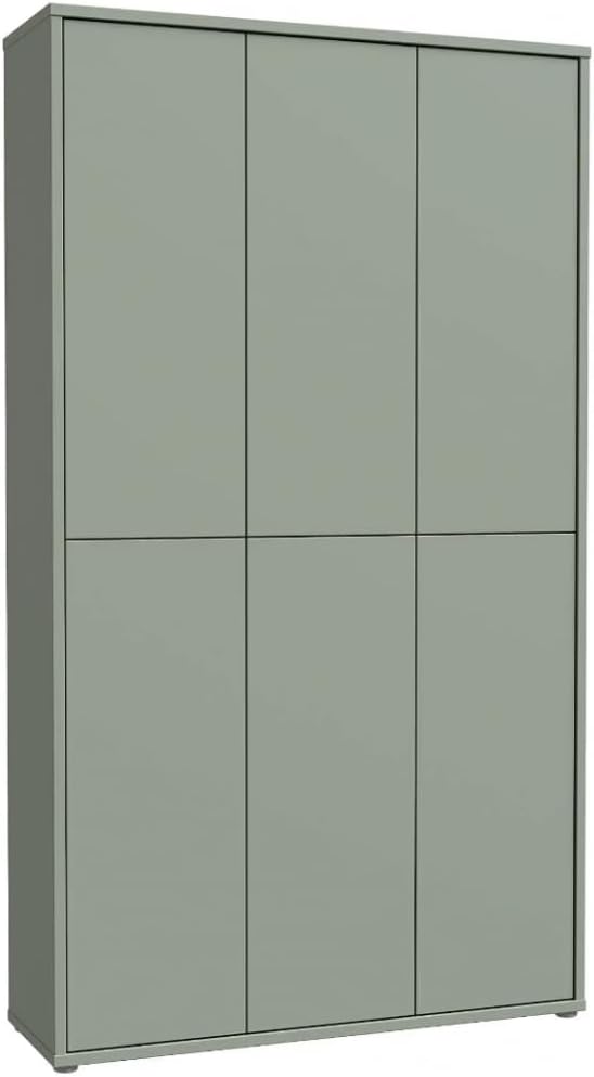 Forte Schuhschrank, 109,2 cm, 191,9 cm, 34,9 cm, Salbei, Alice Springs 100 110, moderner Flurschrank mit 6 Türen und 15 Einlegeböden