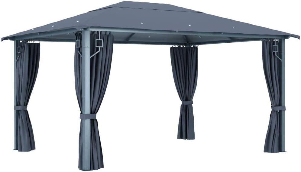 Tidyard Pavillon, Aluminium und Stahl, Anthrazit, Gartenpavillion Sonnenschutz Festzelt Mit Dach, Vorhängen & 4 Seitenvorhänge